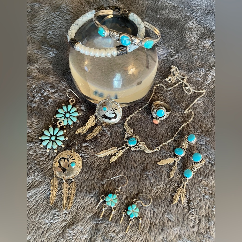 Preowned Sterling and mixed metals Turquoise and Pearl Southwestern collection
